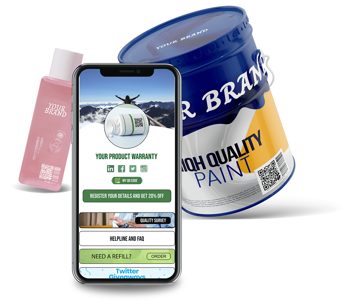 White-label product page opened by scanning a QR Code on packaging